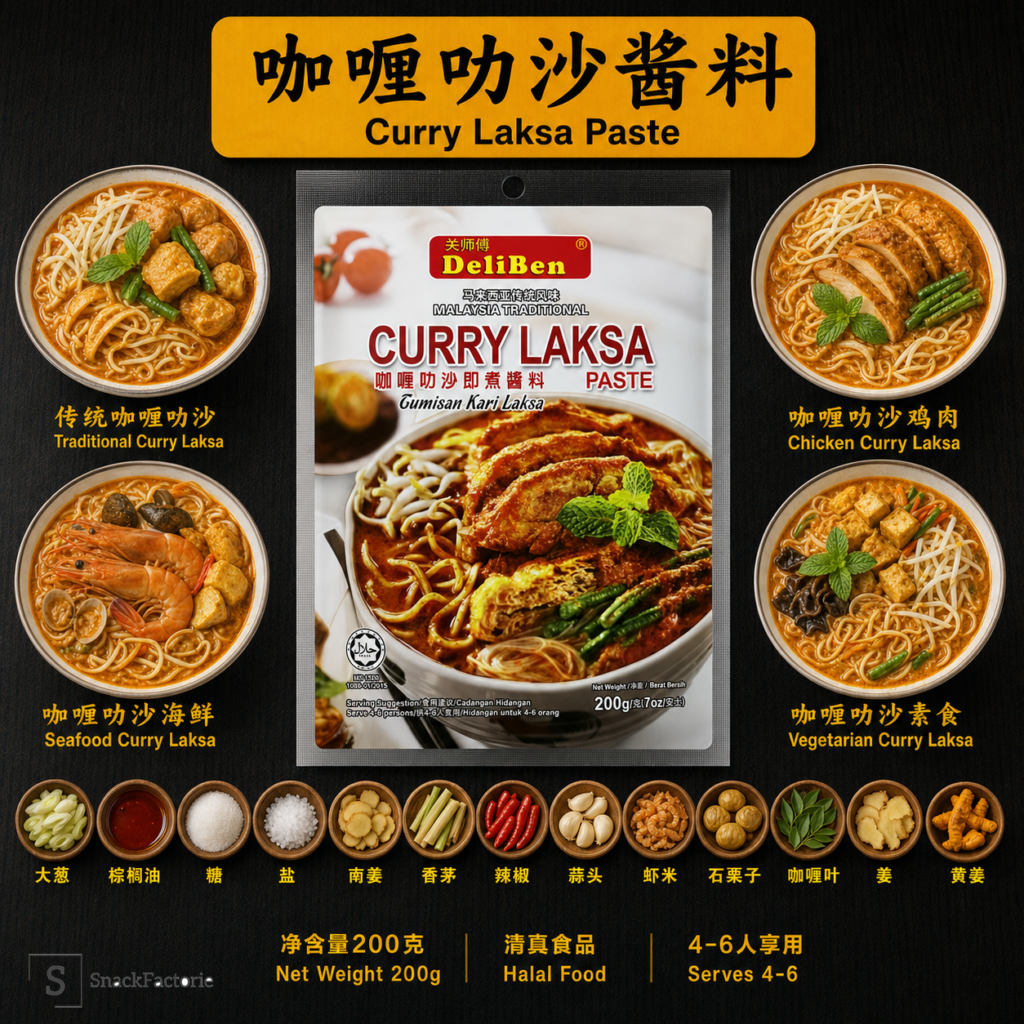 关师傅 咖喱叻沙既煮酱料 Deliben Malaysia Traditional Curry Laksa Paste (200g)