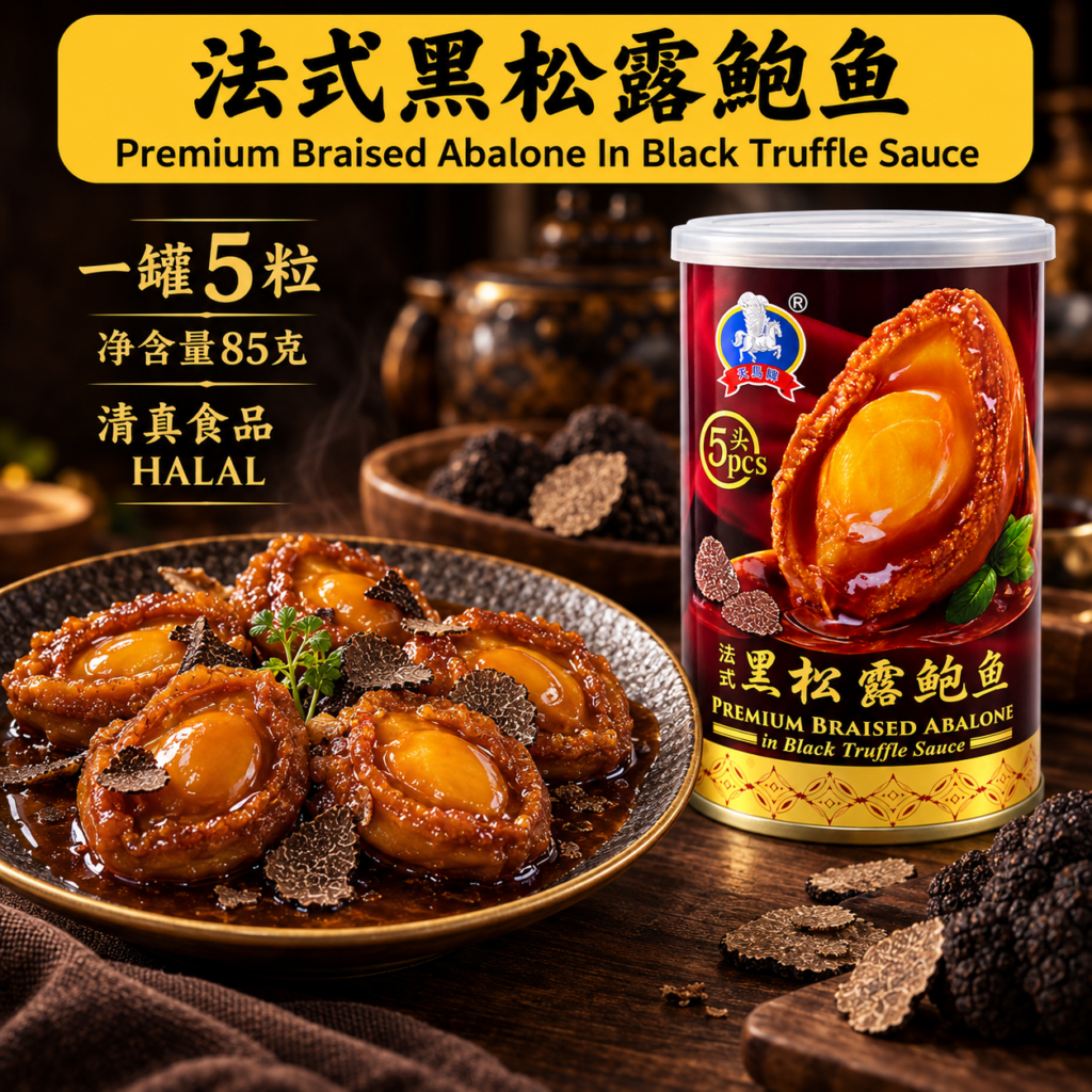 天马牌 5头法式黑松露鲍鱼 TM Premium Braised 5‘s Abalone In Black Truffle Sauce (85g)
